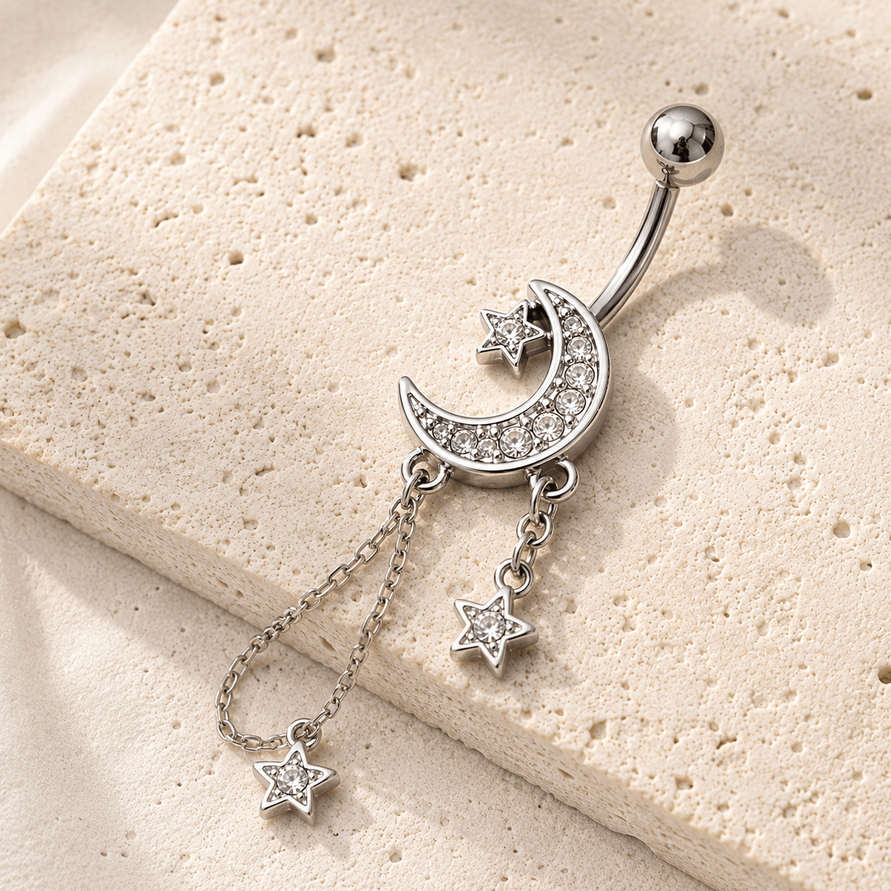 Stainless Steel Moon and Stars Dangle Navel Ring