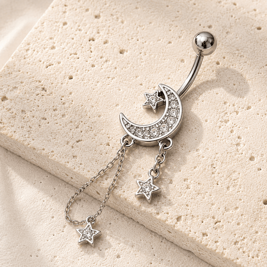 Stainless Steel Moon and Stars Dangle Navel Ring