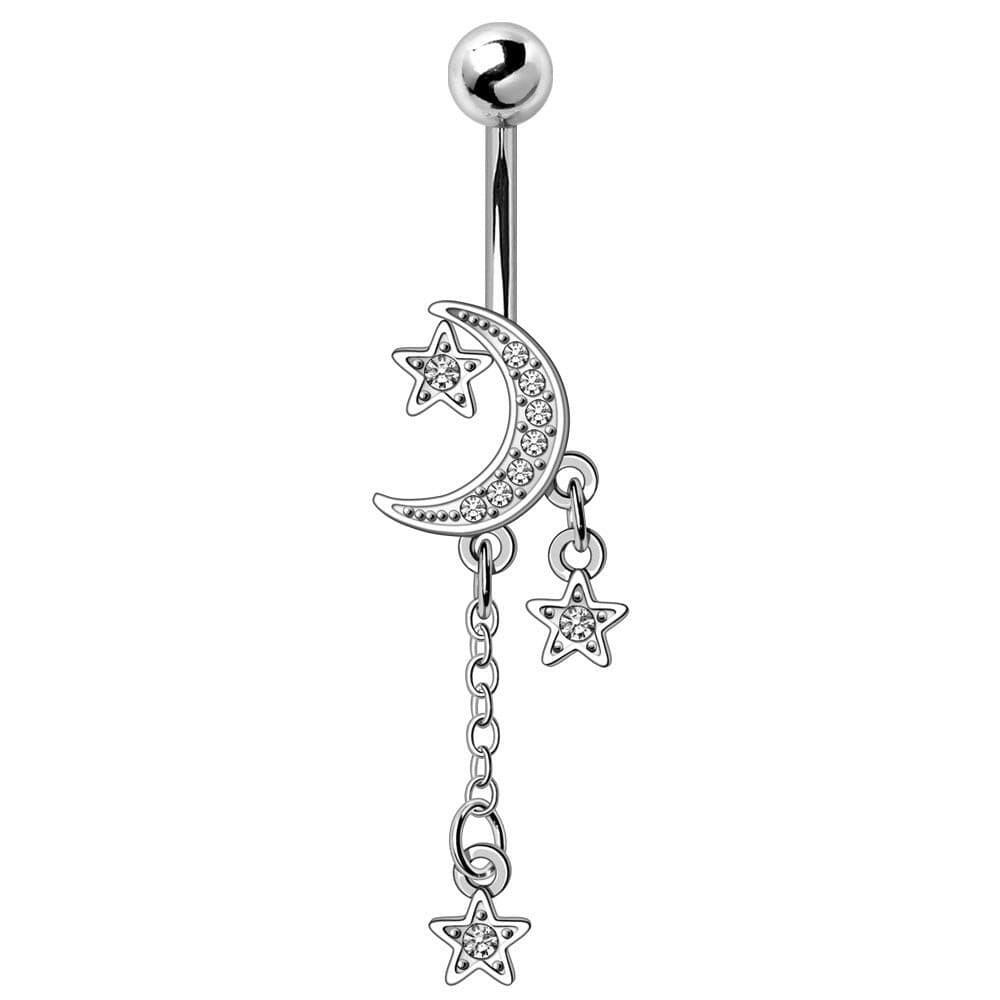 Stainless Steel Moon and Stars Dangle Navel Ring Navel Ring Impulse Piercings