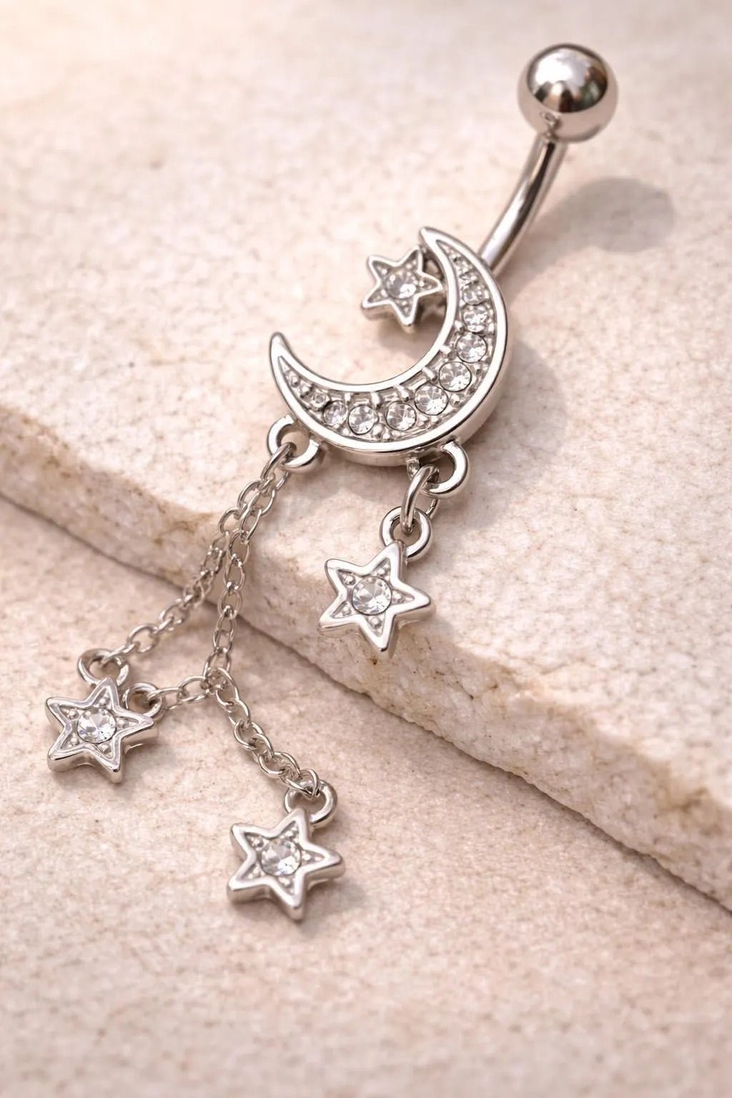 Stainless Steel Moon and Stars Dangle Navel Ring Navel Ring Impulse Piercings