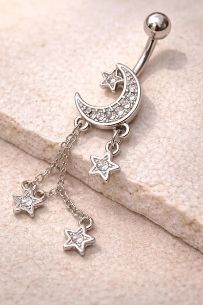 Stainless Steel Moon and Stars Dangle Navel Ring Navel Ring Impulse Piercings