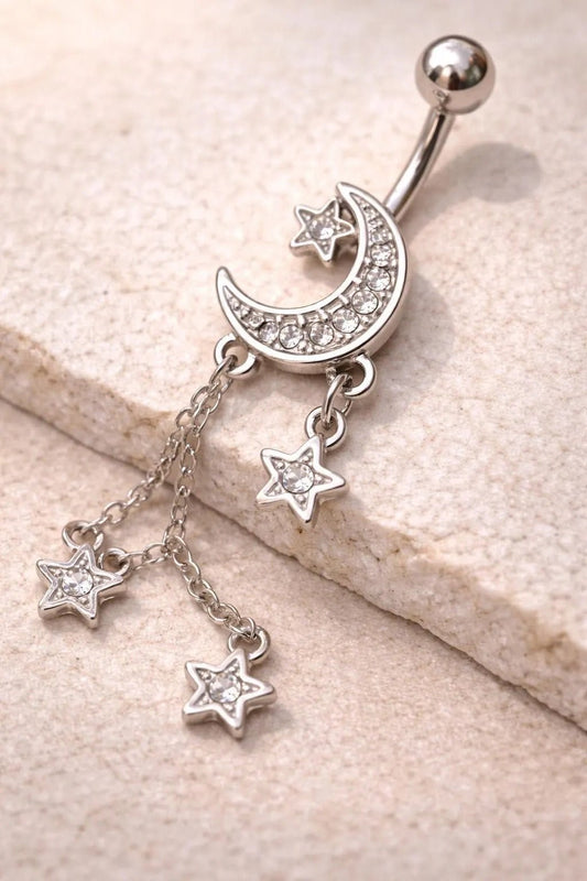 Stainless Steel Moon and Stars Dangle Navel Ring Navel Ring Impulse Piercings