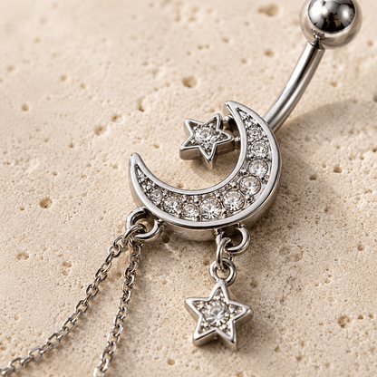 Stainless Steel Moon and Stars Dangle Navel Ring