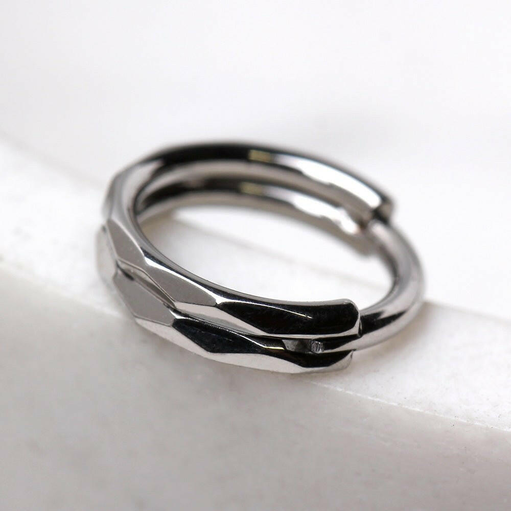 Stainless Steel Multi Faceted Prism Cut Seamless Clicker Ring