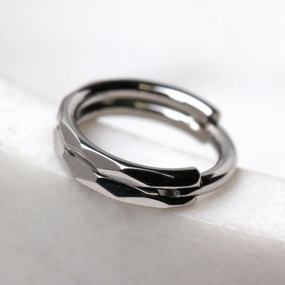 Stainless Steel Multi Faceted Prism Cut Seamless Clicker Ring
