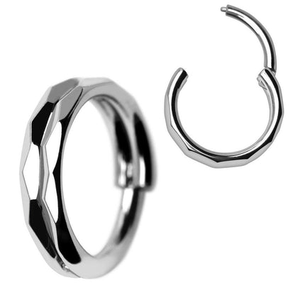 Stainless Steel Multi Faceted Prism Cut Seamless Clicker Ring