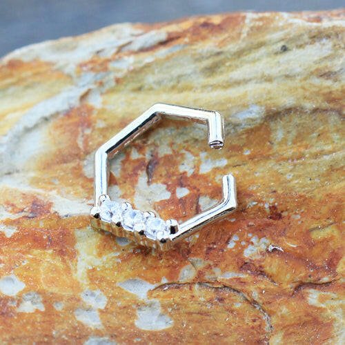 Stainless Steel Multi Jeweled Hexagon Captive Bead Ring / Cartilage Earring Septum Ring Impulse Piercings