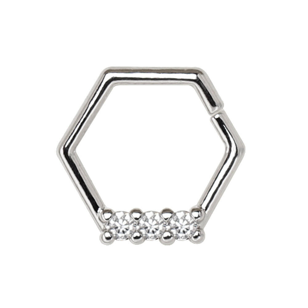 Stainless Steel Multi Jeweled Hexagon Captive Bead Ring / Cartilage Earring Septum Ring Impulse Piercings