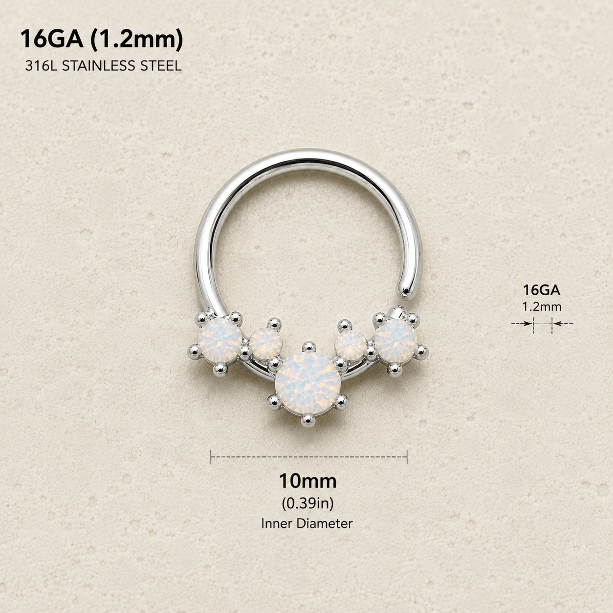 Stainless Steel Multi-Synthetic Opal Seamless Ring / Septum Ring