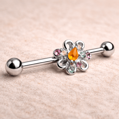 Stainless Steel Multihued Flower Industrial Barbell Industrial Barbell Impulse Piercings
