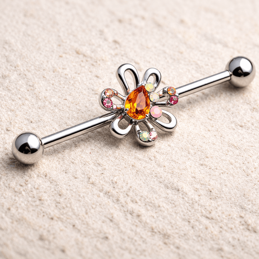 Stainless Steel Multihued Flower Industrial Barbell Industrial Barbell Impulse Piercings
