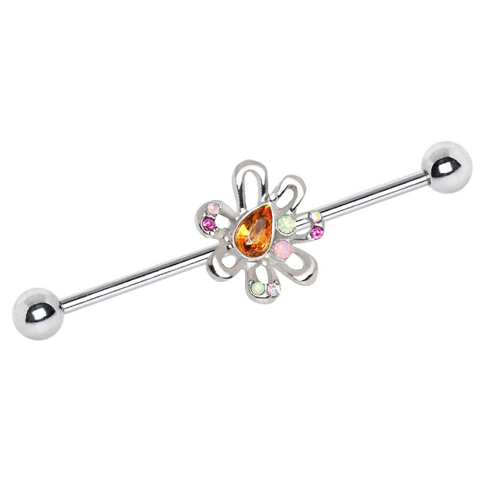 Stainless Steel Multihued Flower Industrial Barbell Industrial Barbell Impulse Piercings