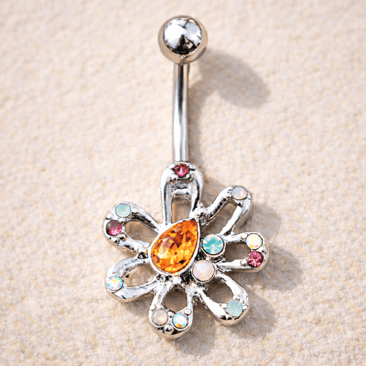 Stainless Steel Multihued Flower Navel Ring Navel Ring Impulse Piercings