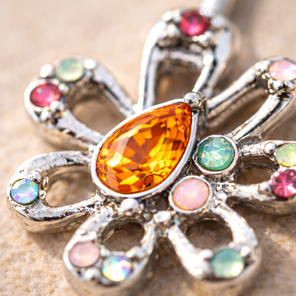 Stainless Steel Multihued Flower Navel Ring Navel Ring Impulse Piercings