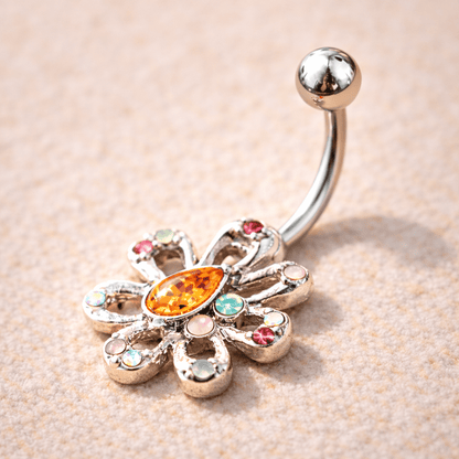 Stainless Steel Multihued Flower Navel Ring Navel Ring Impulse Piercings