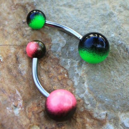Stainless Steel Navel Ring with Metallic Multi-Color UV Acrylic Balls