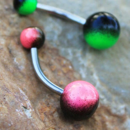 Stainless Steel Navel Ring with Metallic Multi-Color UV Acrylic Balls
