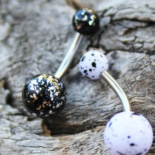 Stainless Steel Navel Ring with UV Acrylic Paint Splatter Balls