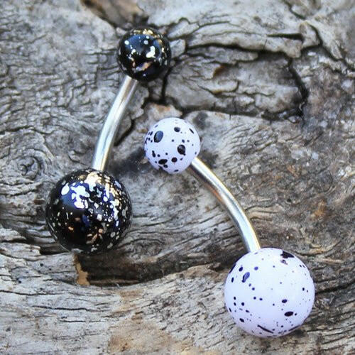 Stainless Steel Navel Ring with UV Acrylic Paint Splatter Balls