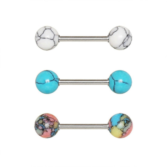 Stainless Steel Nipple Bar with Synthetic Stone Nipple Ring Impulse Piercings Howlite