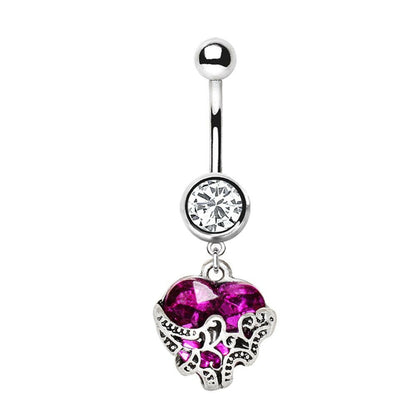 Stainless Steel Ornamental Purple Heart Dangle Navel Ring
