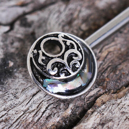 Stainless Steel Ornate Abalone Shield Nipple Bar Nipple Ring Impulse Piercings