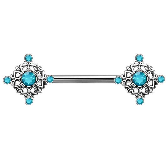 Stainless Steel Ornate Aqua Nipple Bar Nipple Ring Impulse Piercings