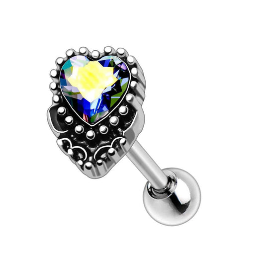 Stainless Steel Ornate Aurora Borealis Heart Cartilage Earring Cartilage Earring Impulse Piercings