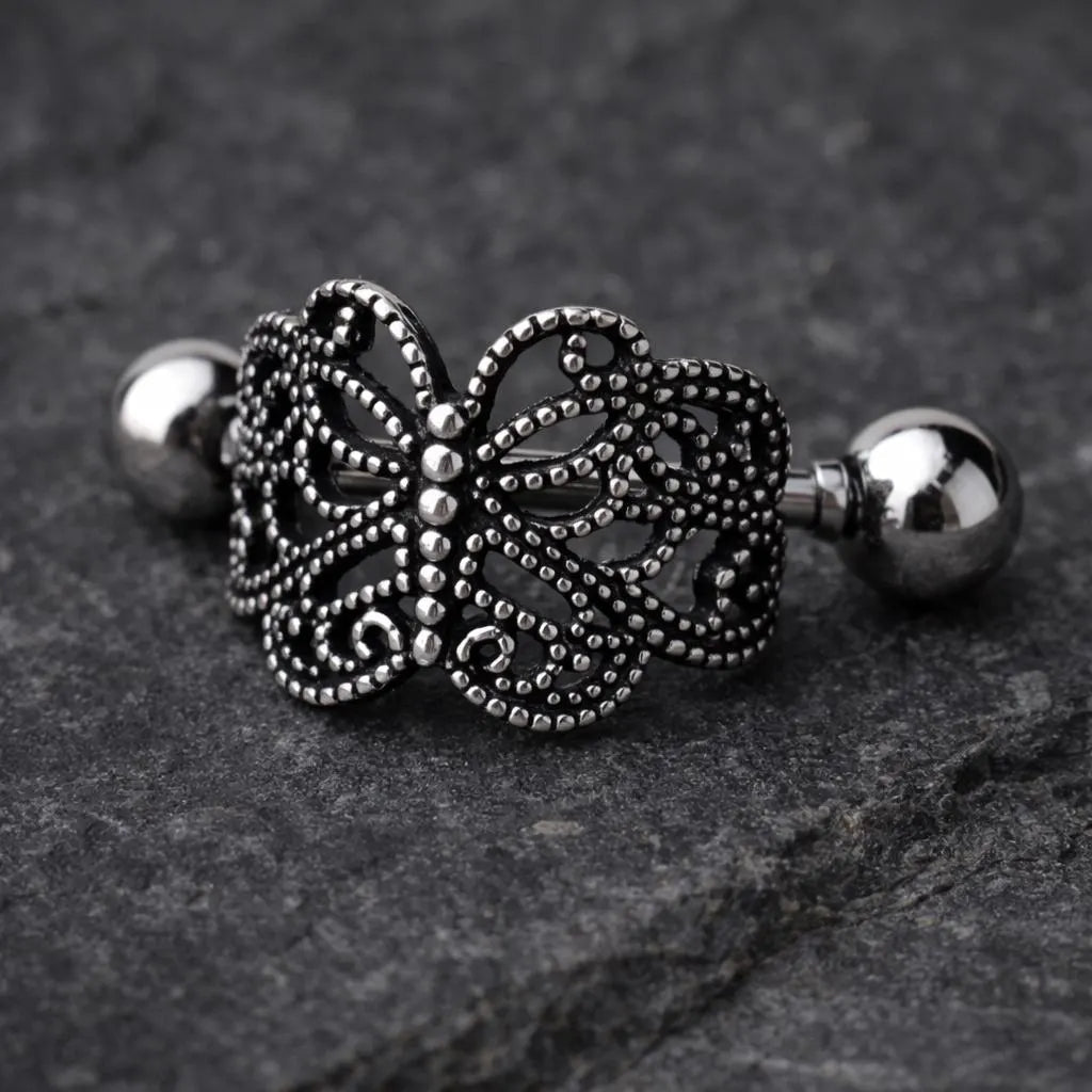 Stainless Steel Ornate Butterfly Cartilage Cuff Earring Cartilage Impulse Piercings