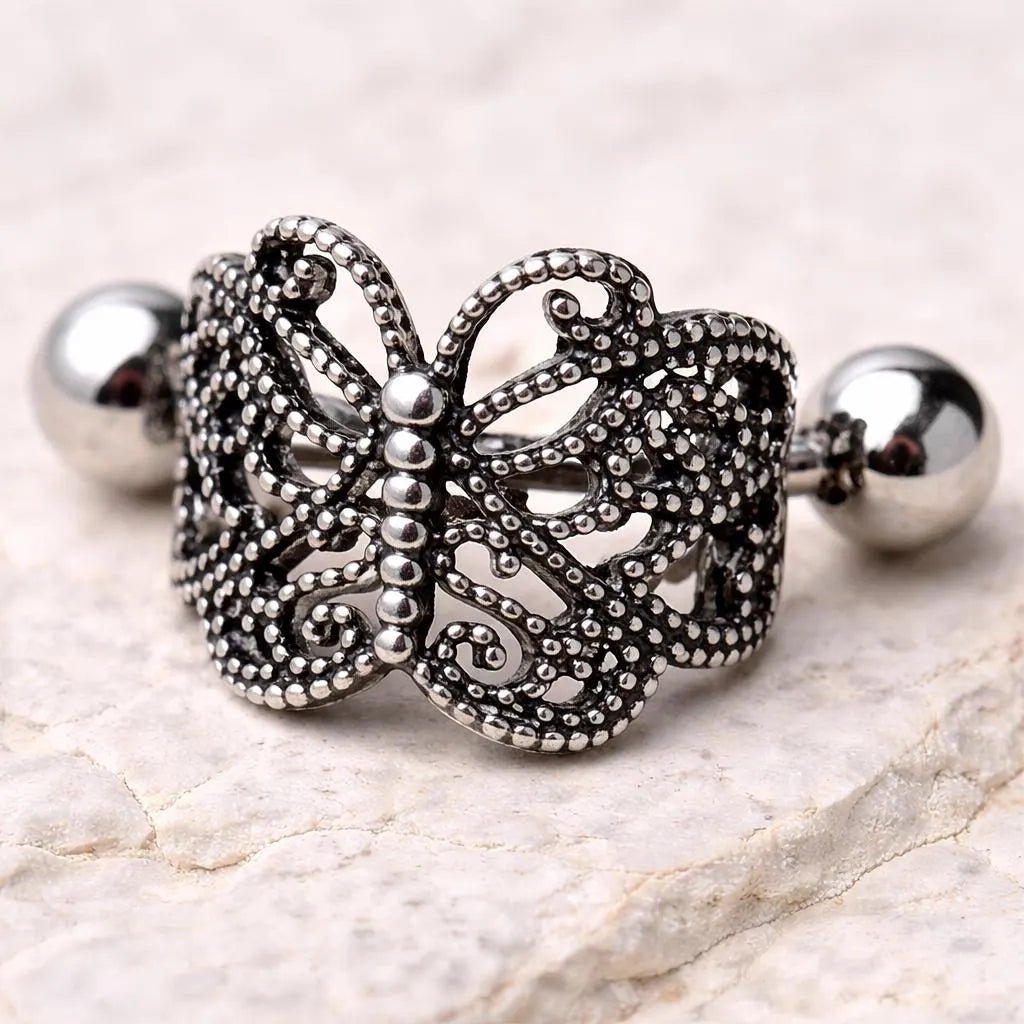 Stainless Steel Ornate Butterfly Cartilage Cuff Earring Cartilage Impulse Piercings