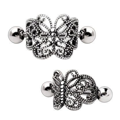 Stainless Steel Ornate Butterfly Cartilage Cuff Earring - Skin Metals