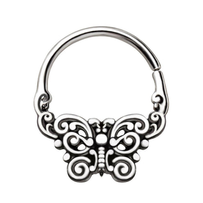 Stainless Steel Ornate Butterfly Seamless Ring / Septum Ring Septum Ring Impulse Piercings