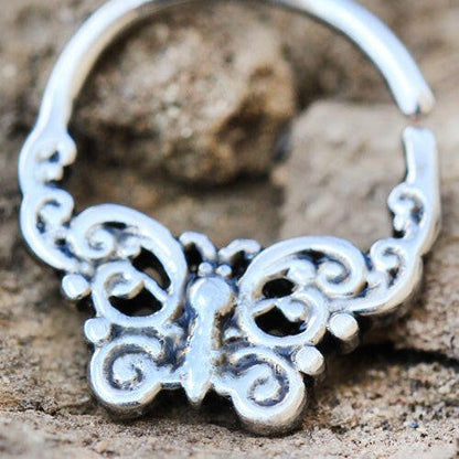 Stainless Steel Ornate Butterfly Seamless Ring / Septum Ring Septum Ring Impulse Piercings