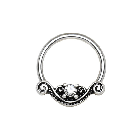 Stainless Steel Ornate Design Snap-in Captive Bead Ring / Septum Ring Septum Ring Impulse Piercings