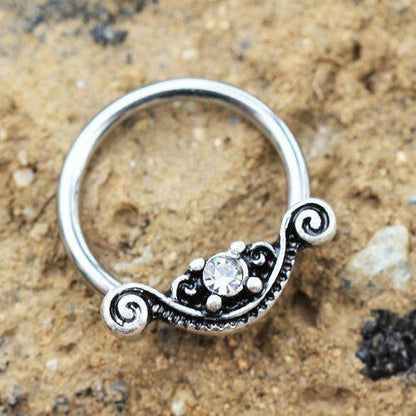 Stainless Steel Ornate Design Snap-in Captive Bead Ring / Septum Ring Septum Ring Impulse Piercings