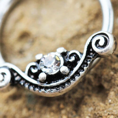 Stainless Steel Ornate Design Snap-in Captive Bead Ring / Septum Ring Septum Ring Impulse Piercings