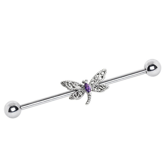 Stainless Steel Ornate Dragonfly Industrial Barbell Industrial Barbell Impulse Piercings