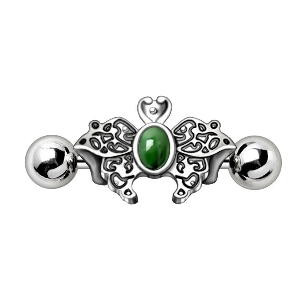 Stainless Steel Ornate Green Butterfly Cartilage Cuff Earring Cuff Earring Impulse Piercings