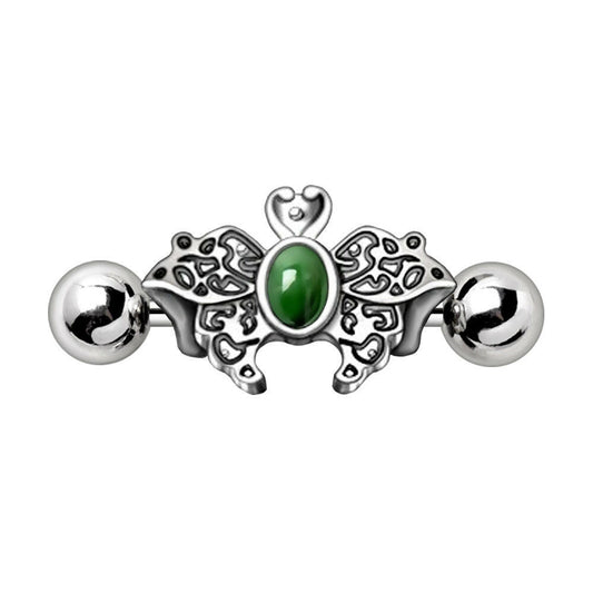 Stainless Steel Ornate Green Butterfly Cartilage Cuff Earring Cuff Earring Impulse Piercings