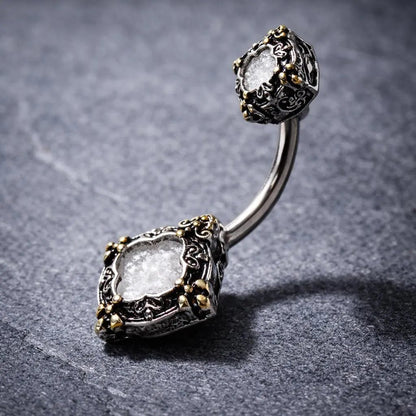 Stainless Steel Ornate Metallic Gem Navel Ring Navel Ring Impulse Piercings