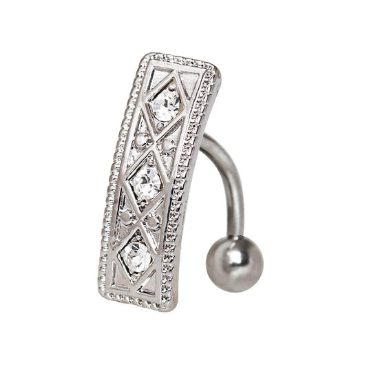 Stainless Steel Ornate Rectangular Charm Navel Ring Navel Ring Impulse Piercings