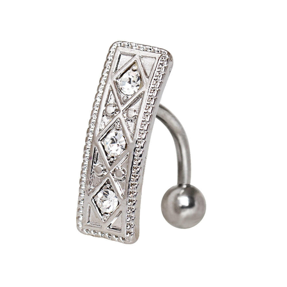 Stainless Steel Ornate Rectangular Charm Navel Ring