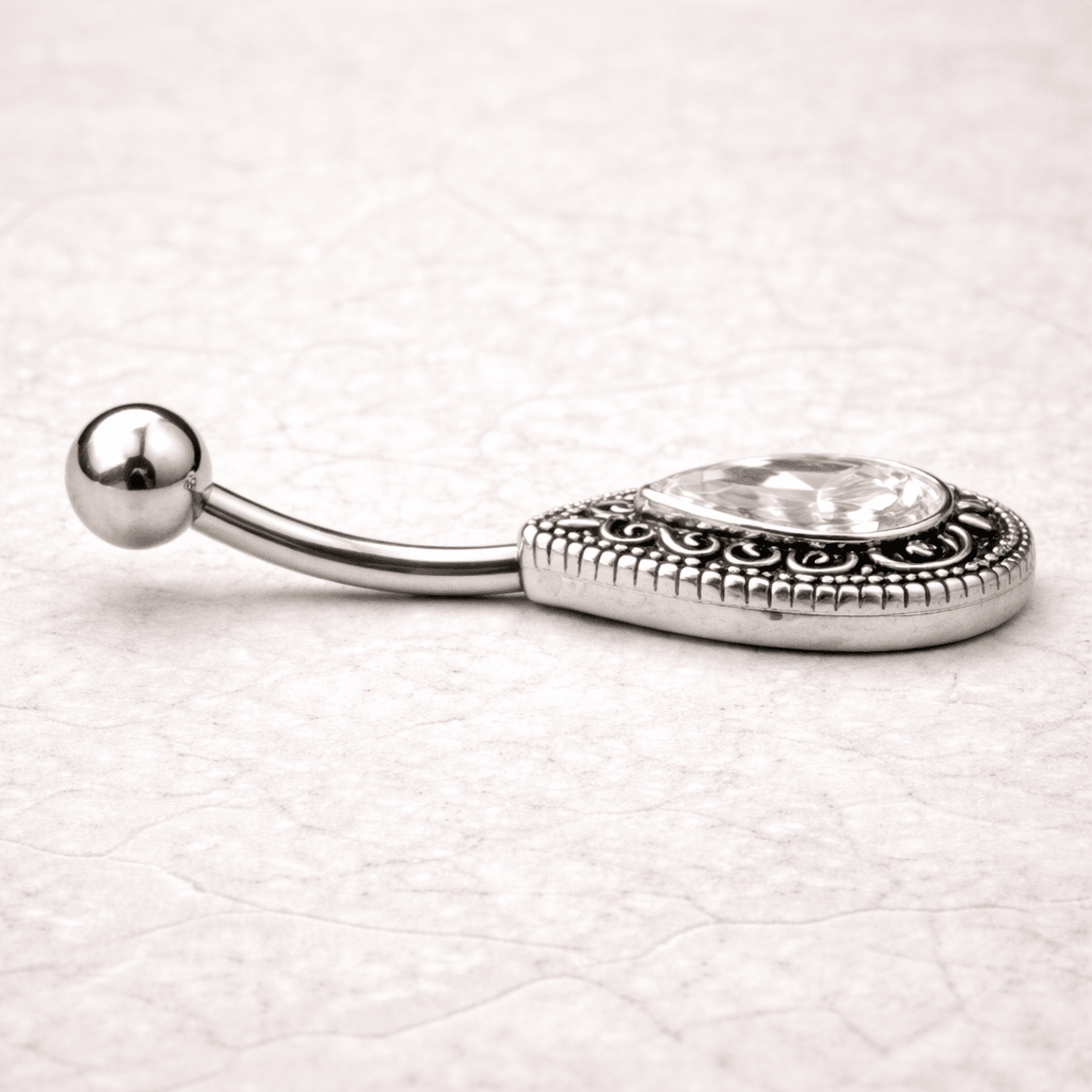 Stainless Steel Ornate Teardrop Navel Ring - Skin Metals
