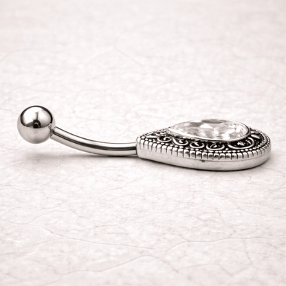 Stainless Steel Ornate Teardrop Navel Ring - Skin Metals