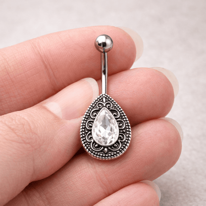 Stainless Steel Ornate Teardrop Navel Ring - Skin Metals