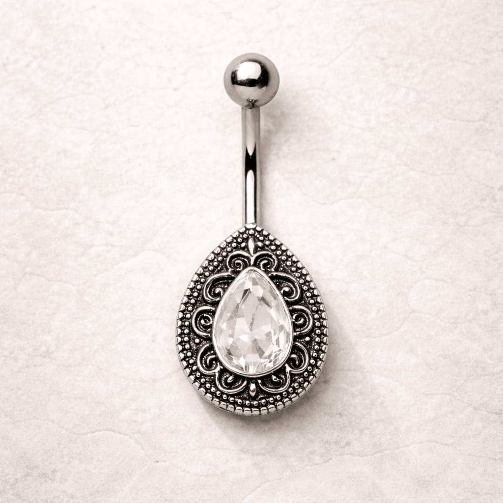Stainless Steel Ornate Teardrop Navel Ring - Skin Metals