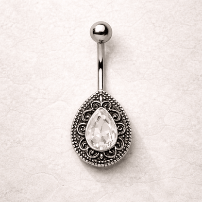 Stainless Steel Ornate Teardrop Navel Ring - Skin Metals