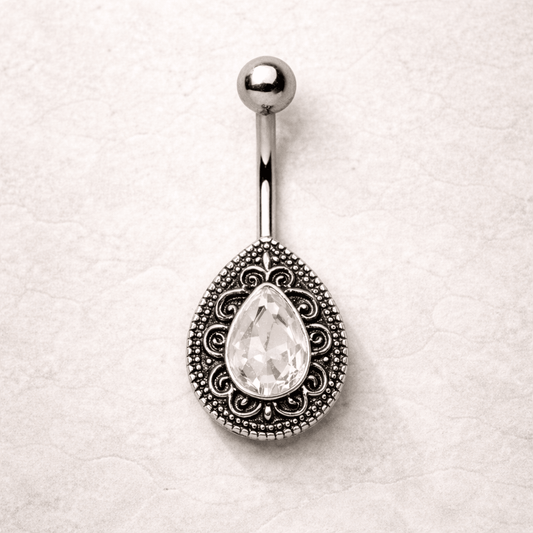Stainless Steel Ornate Teardrop Navel Ring - Skin Metals