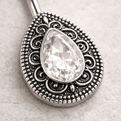 Stainless Steel Ornate Teardrop Navel Ring - Skin Metals