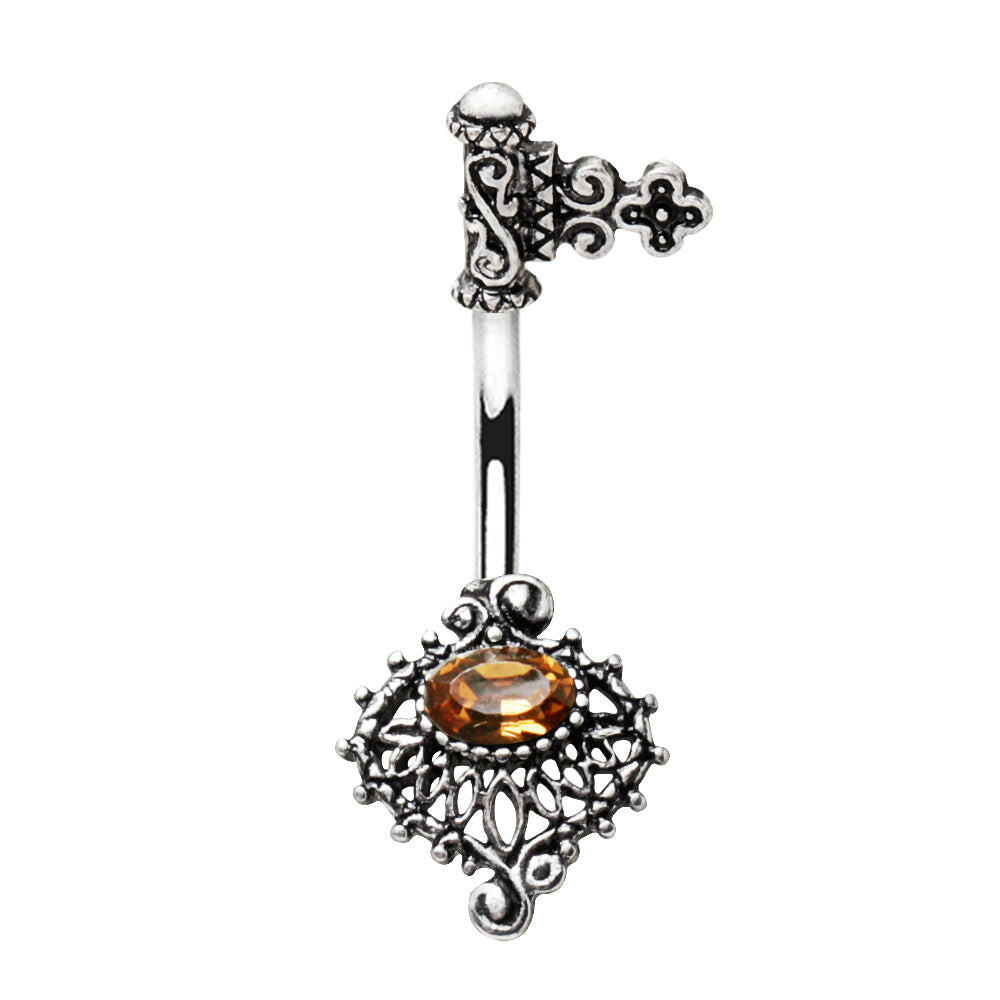 Stainless Steel Ornate Topaz Antique Skeleton Key Navel Ring Navel Ring Impulse Piercings